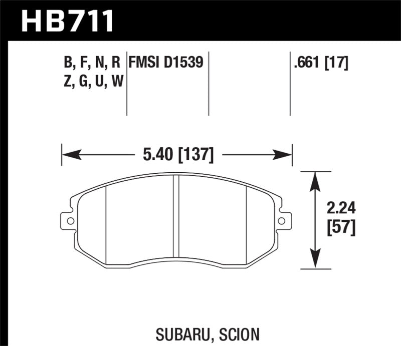 Plaquettes de frein avant de course Hawk 13 Subaru BRZ/13 Legacy 2.5i / 13 Scion FR-S DTC-60