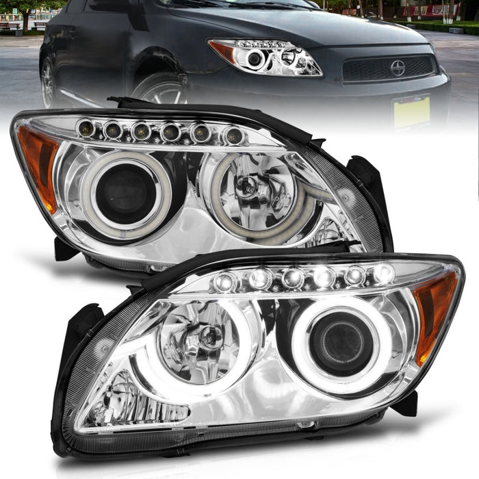 Phares de projecteur ANZO 2005-2010 Scion TC avec halo chromé (CCFL)