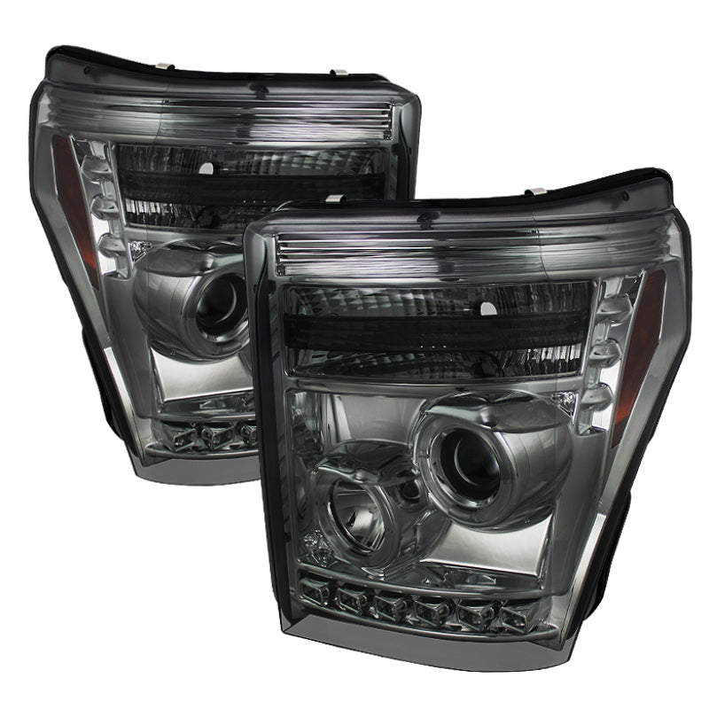 Phares de projecteur Spyder Ford Super Duty 11-15 LED Halo DRL Smke Low 9006 PRO-YD-FS11-HL-SM
