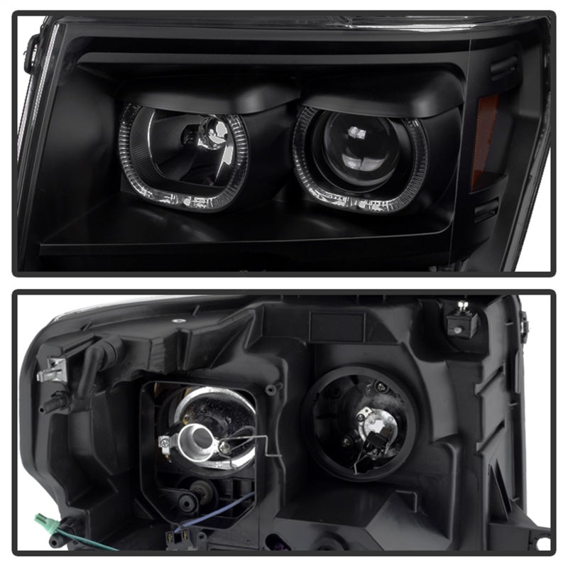 xTune Ford F150 09-14 Projector Headlights Halogen Model Only LED Halo Black PRO-JH-FF15009-CFB-BK