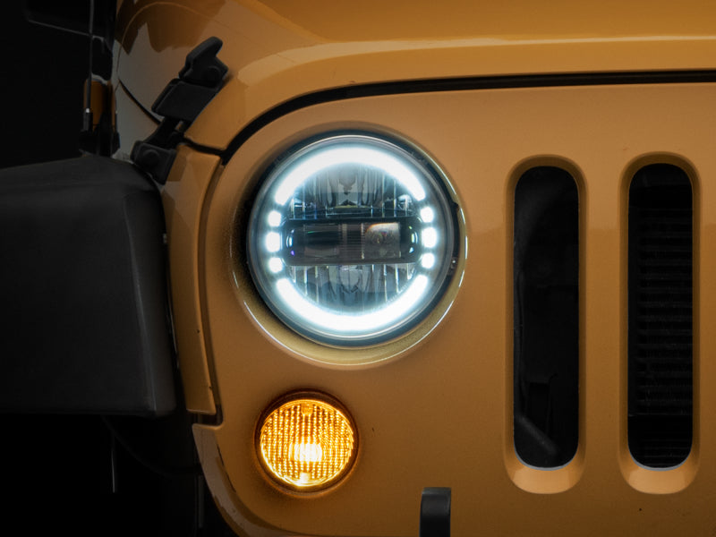 Phares à LED axiaux Raxiom 97-18 Jeep Wrangler TJ/JK 7 pouces avec DRL - Boîtier noir (lentille transparente)