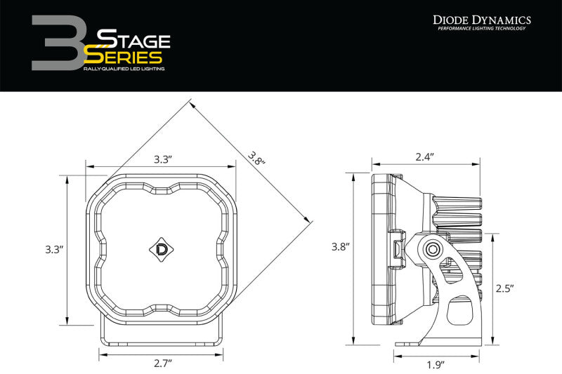 Kit de pare-chocs à LED Diode Dynamics SS3 1 1/2 po pour arceau de sécurité Sport - Jaune SAE Fog (paire)