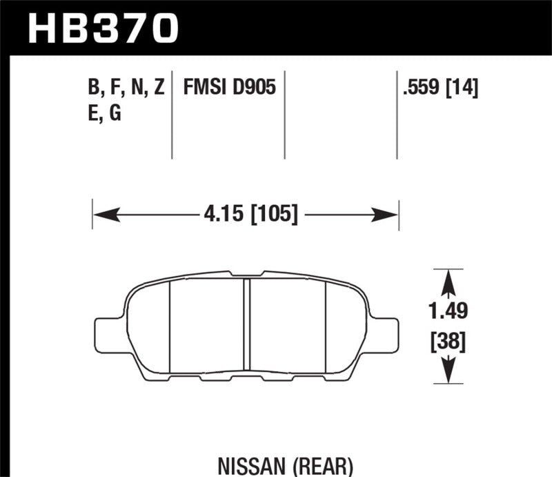 Plaquettes de frein arrière Brembo HPS Street pour Hawk 03-07 350z / G35 / G35X sans Brembo HPS