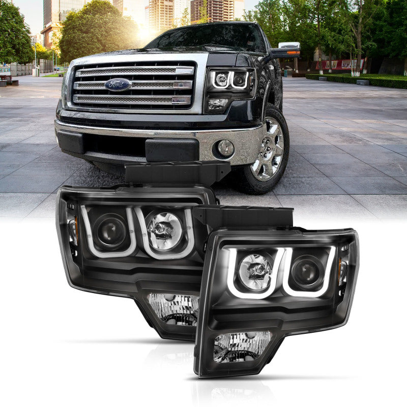Phares de projecteur ANZO 2009-2014 Ford F-150 avec interrupteur en U noir et ambre