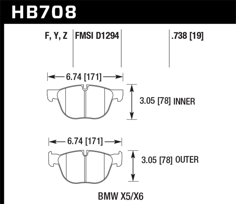 Plaquettes de frein avant en céramique Hawk pour BMW X5 3.0si/4.8i 07-08 / X5 Xdrive 09-13 / X6 Xdrive 08-13