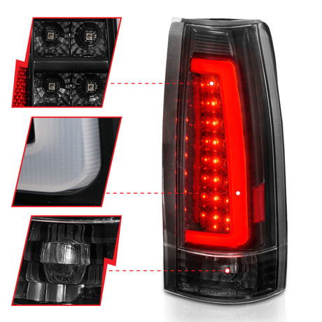 Feux arrière à LED ANZO 1999-2000 Cadillac Escalade Boîtier noir Lentille transparente Paire