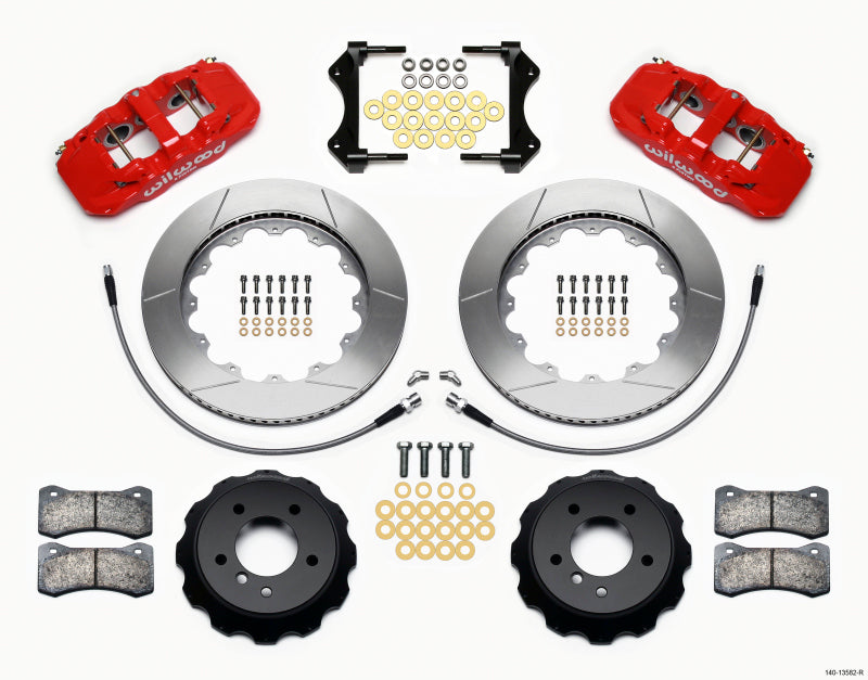 Kit de chapeau avant Wilwood AERO6 14.00 rouge 2007-2011 BMW série E90 avec lignes