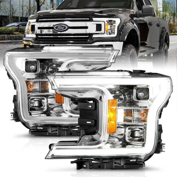 Phares de projecteur ANZO 18-19 Ford F-150 avec interrupteur de style planche chromé avec ambre