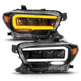 Phares de projecteur à LED ANZO 16-22 Toyota Tacoma avec barre lumineuse séquentielle, boîtier noir avec initiation