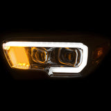 Phares de projecteur ANZO 2016-2017 Toyota Tacoma avec design de style planche Chrome avec ambre