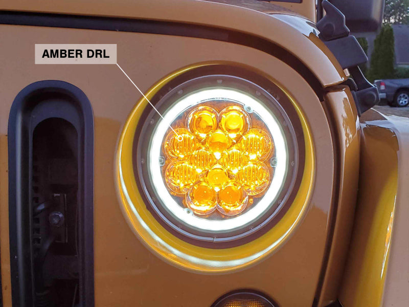 Phare LED Raxiom 97-18 Jeep Wrangler TJ/JK Axial Spider avec feux de jour ambrés - Chrome Hsng (lentille transparente)