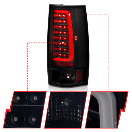 Feu arrière à LED ANZO 2007-2014 Chevy Tahoe style planche noir avec lentille fumée