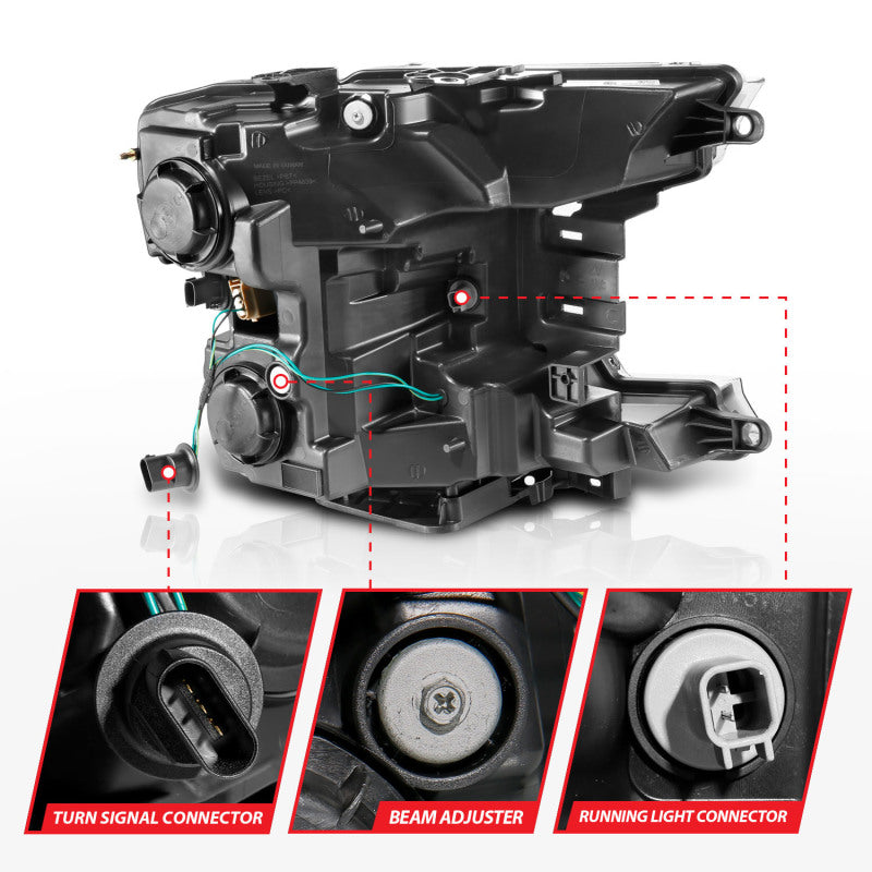 Phares de projet à LED complets ANZO 18-20 Ford F-150 (sans LED d'origine) avec barre lumineuse et commutateur Seq. Chrome avec Int