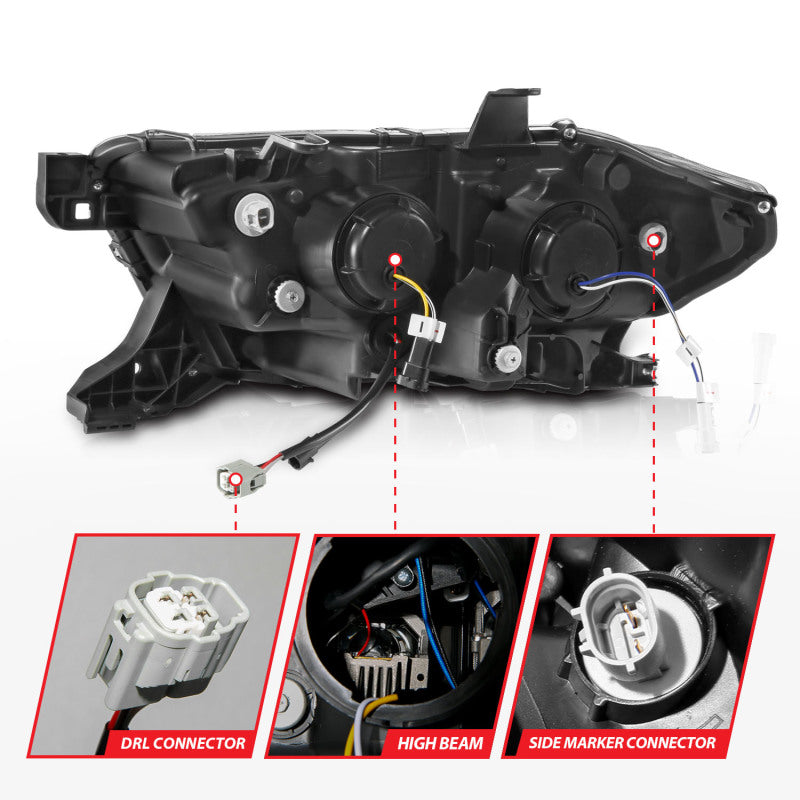 Phares de projecteur à LED ANZO 16-22 Toyota Tacoma avec barre lumineuse séquentielle, boîtier noir avec initiation