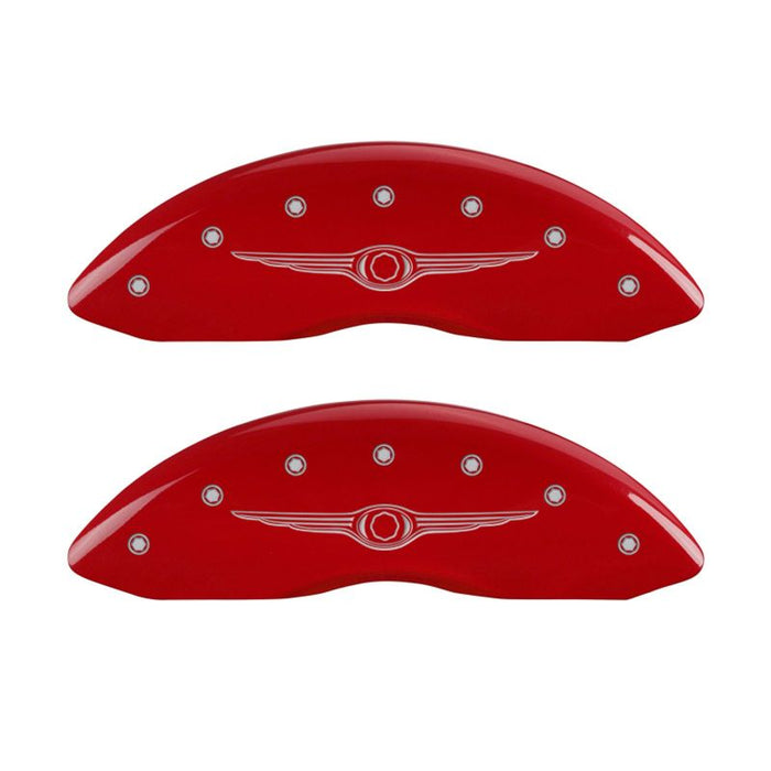 MGP 4 Caliper Covers Engraved Front & Rear Style 1/Chrysler Wing Red finish silver ch