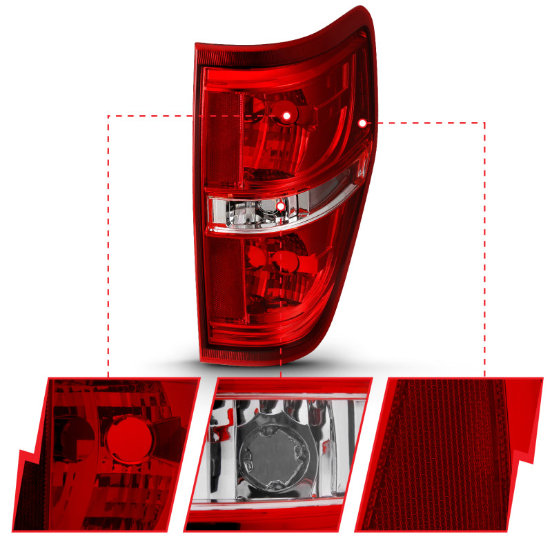 Feu arrière ANZO 2009-2014 Ford F-150 Euro Rouge/Transparent (sans ampoule)