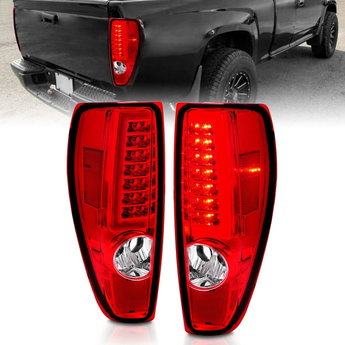 Feux arrière à LED ANZO 2004-2012 Chevrolet Colorado/GMC Canyon avec barre lumineuse Boîtier chromé Rouge/Transparent