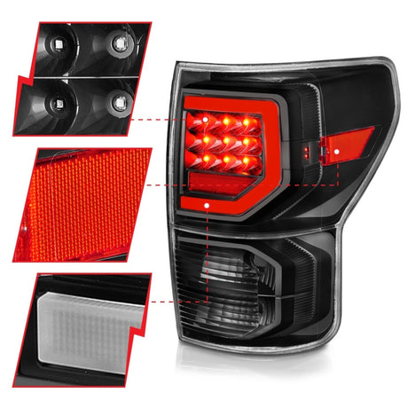 Feux arrière à LED Anzo 07-11 Toyota Tundra avec boîtier noir et lentille transparente G2 (avec barres lumineuses C)