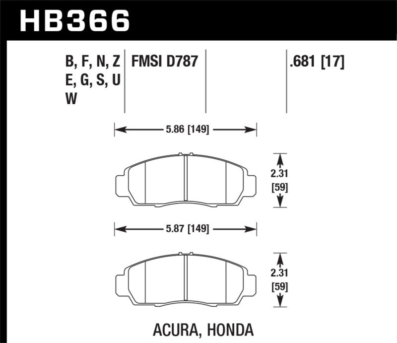 Plaquettes de frein avant pour Honda Accord EX HPS Street 04+ Accord TSX / 99-08 TL / 01-03 CL / 08+