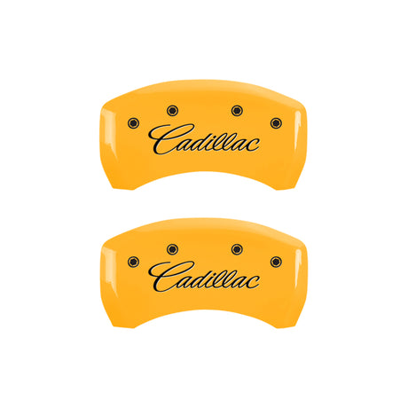 MGP 4 Caliper Covers Engraved Front & Rear Cursive/Cadillac Yellow finish black ch