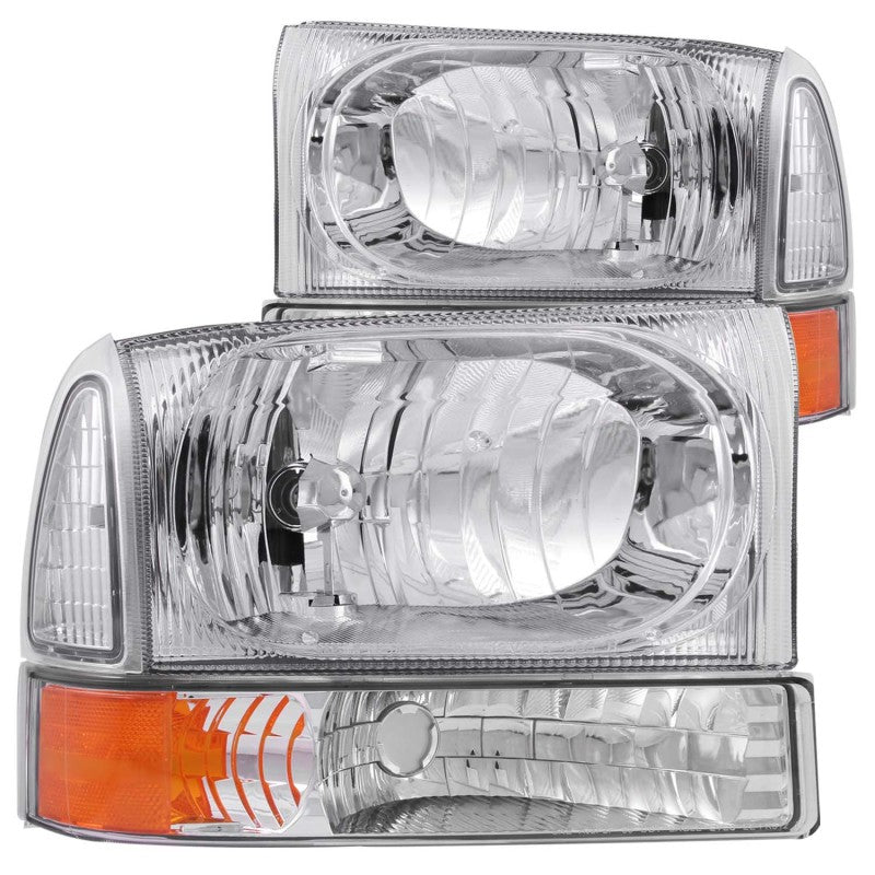 Phares en cristal ANZO 2000-2004 Ford Excursion Chrome avec feux d'angle 2 pièces