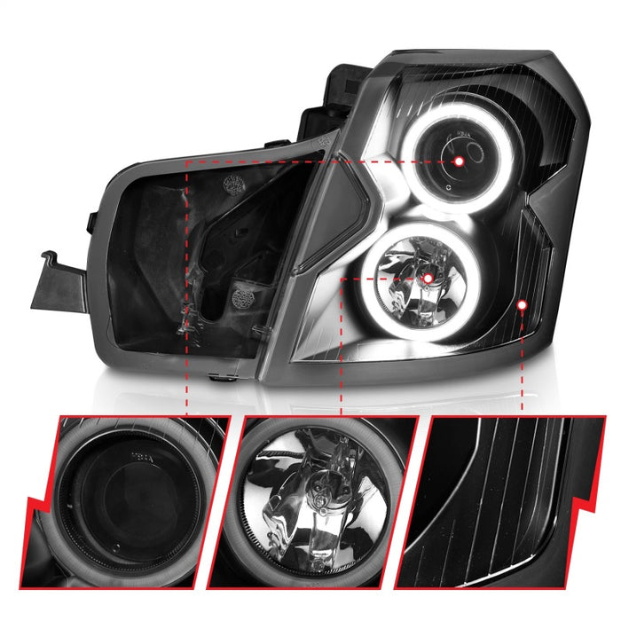 Phares de projecteur ANZO 2003-2007 Cadillac Cts avec halo noir (CCFL)