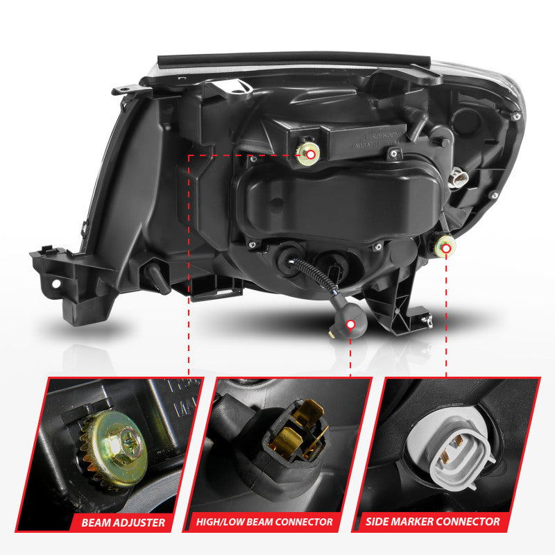 Phares de projecteur ANZO 05-11 Toyota Tacoma avec barre lumineuse Switchback boîtier noir