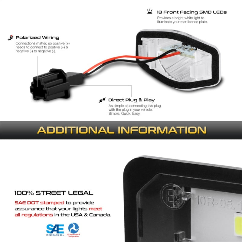 Ensemble d'ampoules LED pour plaque d'immatriculation Xtune 09-18 Honda Fit Blanc 5500K LAC-LP-HODY08 - Paire