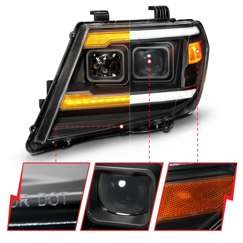 ANZO 09-20 Nissan Frontier Projecteur noir style planche DRL avec Switchback et LED DRL séquentiel