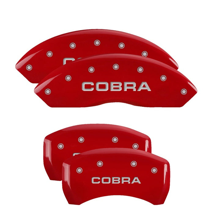 Couvre-étriers MGP 4 gravés avant et arrière finition rouge Cobra argent ch