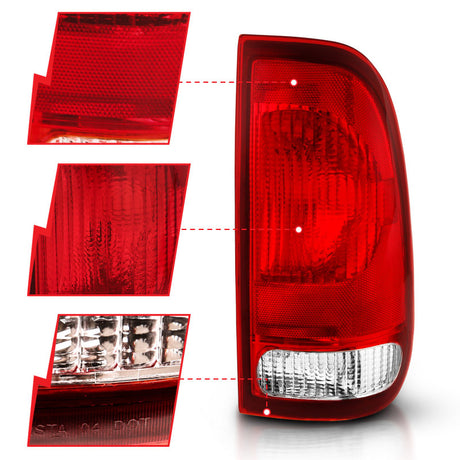 Feu arrière ANZO 1997-2003 Ford F-150, lentille rouge/transparente (remplacement d'origine)