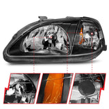 Phares en cristal ANZO Honda Civic 1999-2000 Noir