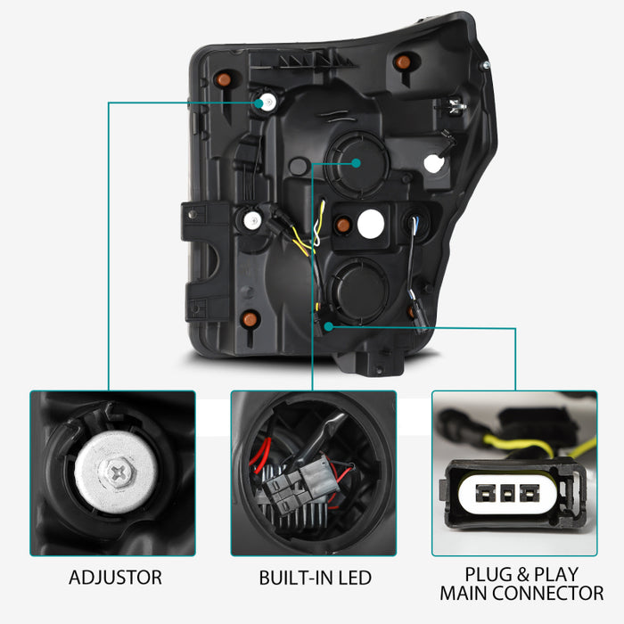 Phares de projet à LED AlphaRex 11-16 Ford F-350 SD LUXX de style planche Alpha Blk avec lumière active/signal Seq