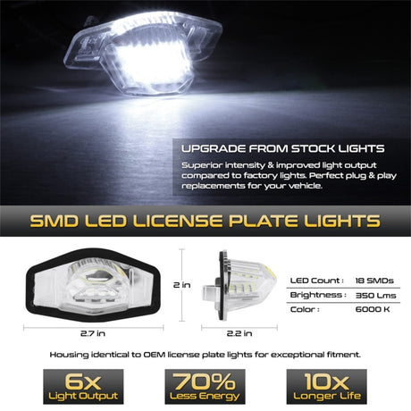 Ensemble d'ampoules LED pour plaque d'immatriculation Xtune 09-18 Honda Fit Blanc 5500K LAC-LP-HODY08 - Paire