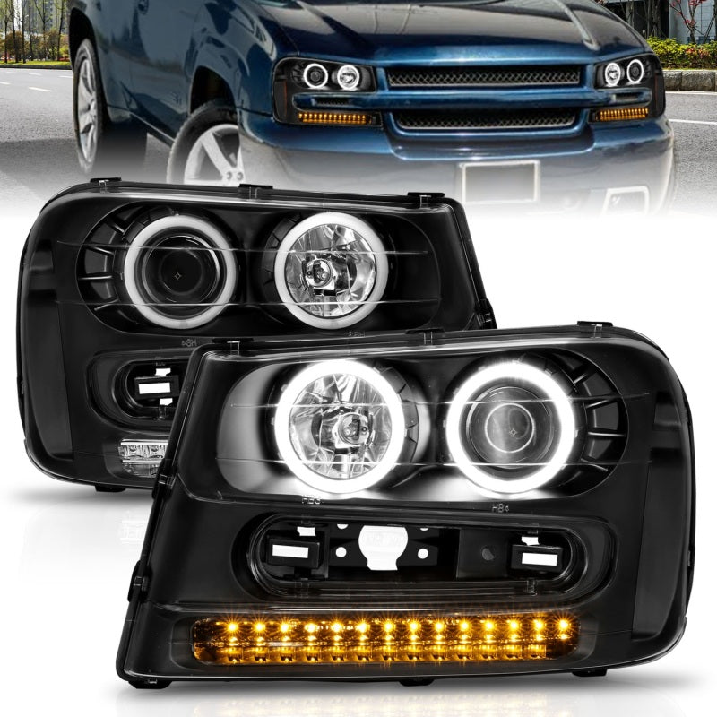 Phares de projecteur ANZO 2002-2009 Chevrolet Trailblazer avec halo noir