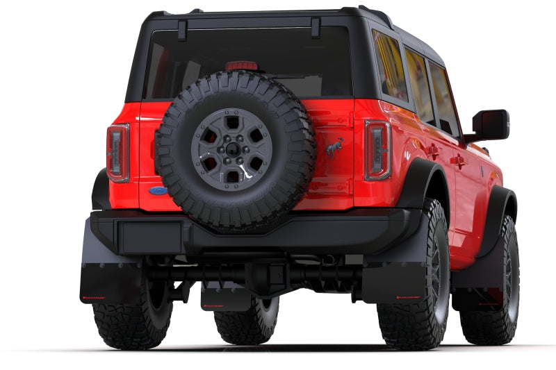 Rally Armor 21-24 Ford Bronco (Plstc Bmpr + RB - NO Rptr/Sprt) Blk Mud Flap w/Red Logo