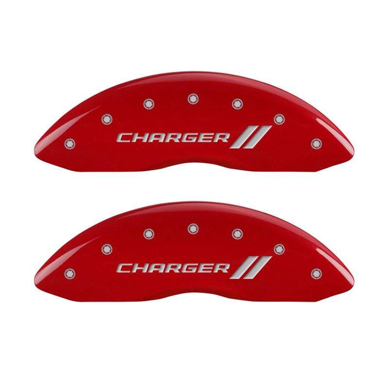 Couvre-étriers MGP 4 gravés à l'avant et à l'arrière avec rayures/finition rouge chargeur argent ch