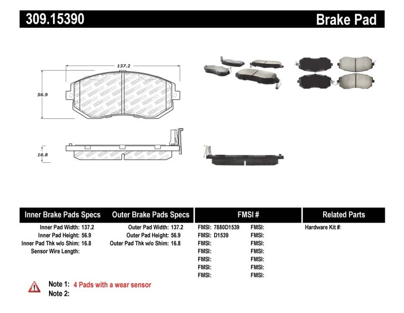 Plaquettes de frein avant StopTech Performance 13 Scion FR-S / 13 Subaru BRZ