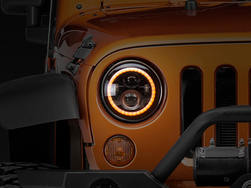 Phares axiaux à halo Raxiom 97-18 Jeep Wrangler TJ/JK avec signaux ambrés DRL - Blk Hsng (lentille transparente)