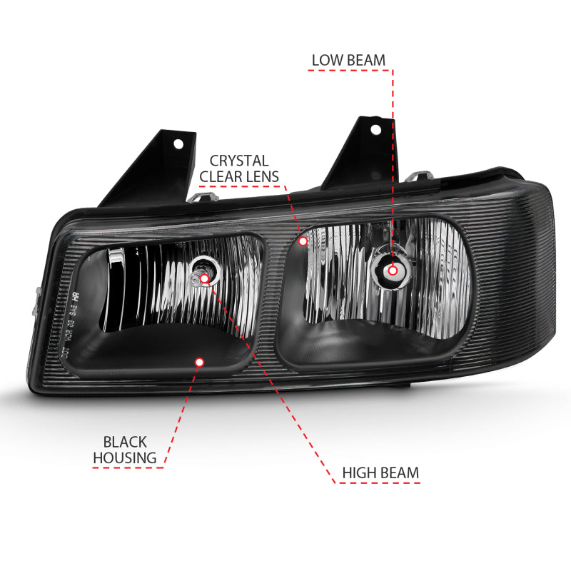 Phare avant en cristal ANZO 2003-2017 Chevy Express noir