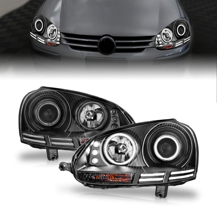 Phares de projecteur ANZO 2006-2009 Volkswagen Rabbit avec halo noir (CCFL)