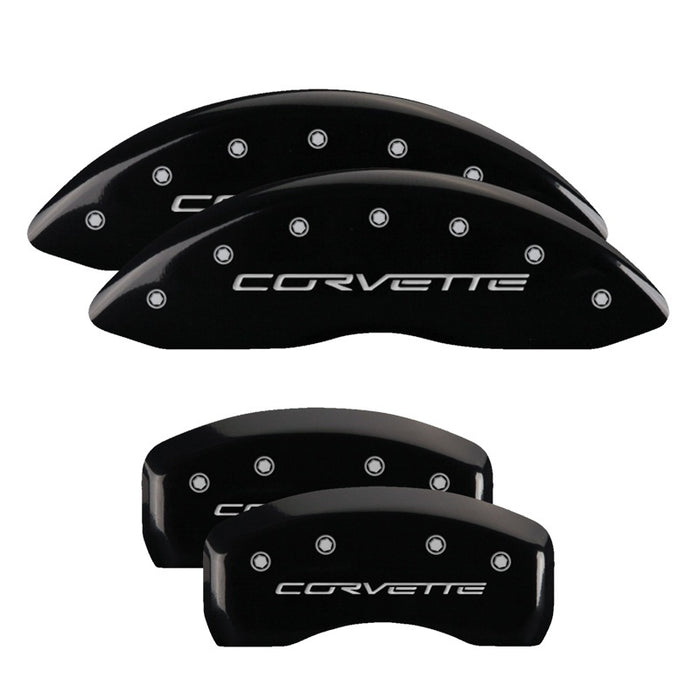 Couvre-étriers MGP 4 gravés avant et arrière C6/Corvette finition noire argent ch