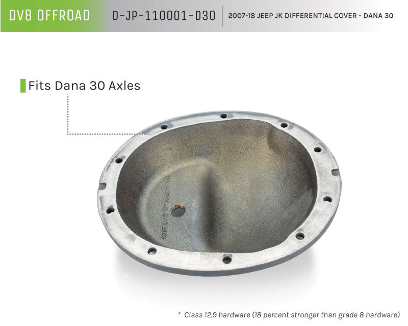Cache différentiel DV8 Offroad HD Dana 30 en fonte grise avec revêtement en poudre