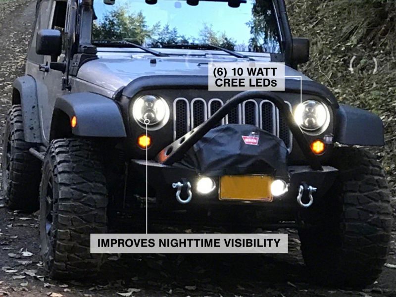 Phares à 6 LED Raxiom 97-18 Jeep Wrangler TJ &amp; JK avec halo partiel - Boîtier noir (lentille transparente)