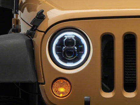 Phares à DEL Raxiom 07-18 Jeep Wrangler JK Axial 7 pouces avec clignotants DRL - Boîtier noir (transparent)