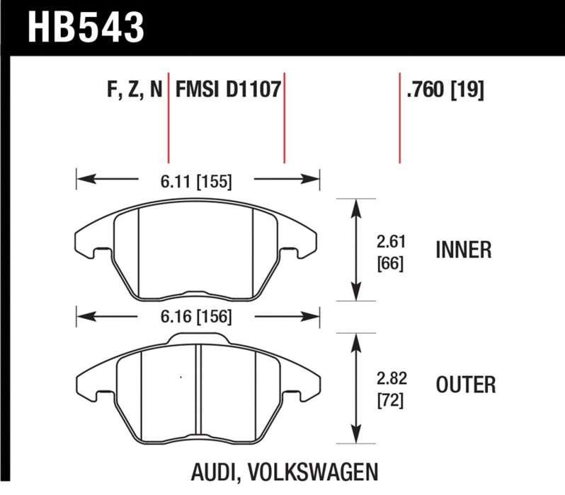 Plaquettes de frein avant HPS Hawk pour Audi A3 Quattro / VW EOS / Golf / Jetta / Passat / Rabbit