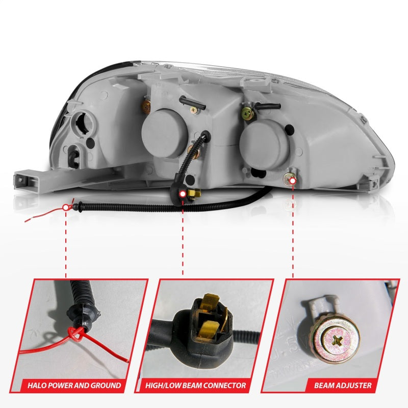 Phares de projecteur ANZO 1996-1998 Honda Civic avec halo noir