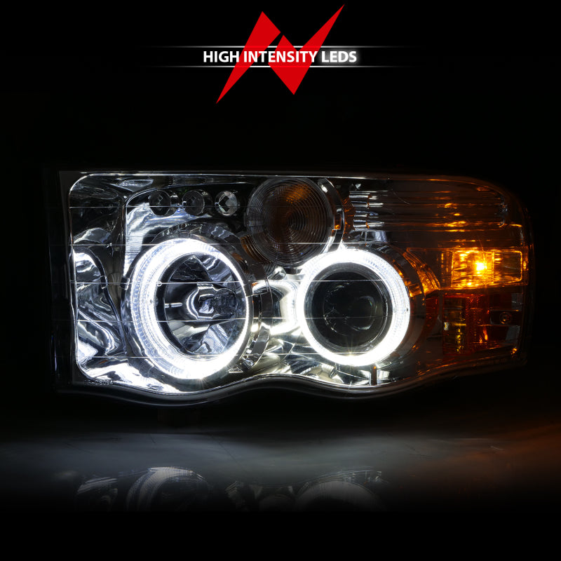 ANZO 2002-2005 Dodge Ram 1500 Phares de projecteur avec halo chromé ambre clair