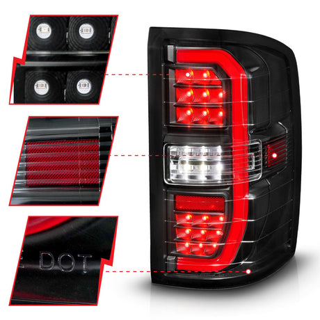 Feux arrière à LED ANZO 14-18 GMC Sierra 1500 avec boîtier noir et lentille transparente (avec barres lumineuses C)