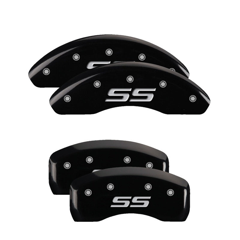 MGP 4 Caliper Covers Engraved Front & Rear Monte Carlo style/SS Black finish silver ch